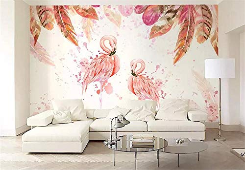 MINCOCO Medieval dibujado a mano flamenco rosa acuarela pluma TV fondo pared fabricante venta al por mayor papel tapiz mural personalizado foto pared, 430x300 cm (169.3 by 118.1 in)