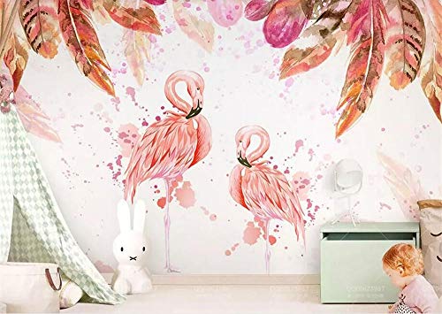 MINCOCO Medieval dibujado a mano flamenco rosa acuarela pluma TV fondo pared fabricante venta al por mayor papel tapiz mural personalizado foto pared, 430x300 cm (169.3 by 118.1 in)