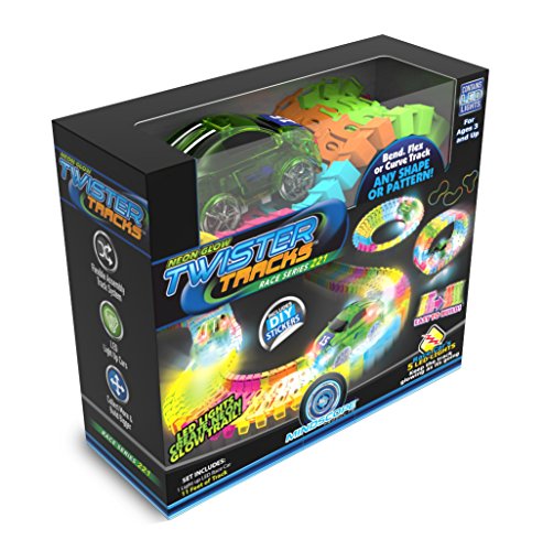 Mindscope Twister Tracks Neon Glow in The Dark 221 Piece (11 Feet) of Flexible Assembly Track Race Series