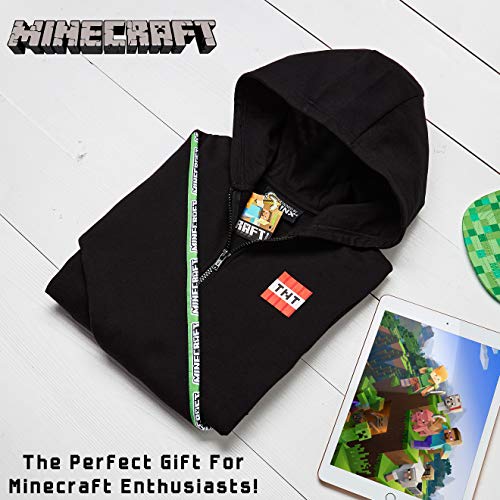 Minecraft Sudadera Niño, Sueter de Manga Larga con Capucha y Cremallera, Ropa Niño Diseño de Creeper, Regalos para Niños Adolescentes Edad 5-14 Años (9-10 años, Negro)