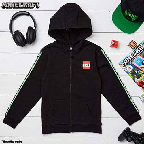 Minecraft Sudadera Niño, Sueter de Manga Larga con Capucha y Cremallera, Ropa Niño Diseño de Creeper, Regalos para Niños Adolescentes Edad 5-14 Años (9-10 años, Negro)