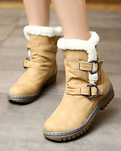 Minetom Mujer Botas Otoño Invierno Moda Botas De Nieve Botines Zapatos De Nieve Cálida Plataforma Tacón Casual Boots Amarillo 37 EU