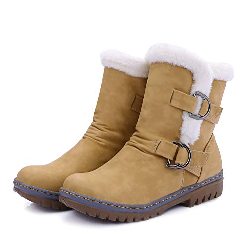 Minetom Mujer Botas Otoño Invierno Moda Botas De Nieve Botines Zapatos De Nieve Cálida Plataforma Tacón Casual Boots Amarillo 37 EU