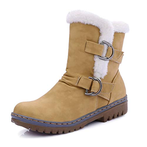 Minetom Mujer Botas Otoño Invierno Moda Botas De Nieve Botines Zapatos De Nieve Cálida Plataforma Tacón Casual Boots Amarillo 37 EU