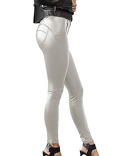 Minetom Mujer Elegante Brillante Pantalones Largos Leggings Tramo Pantalones Cuero Estilo leggings Slim Trousers A Plateado ES 44