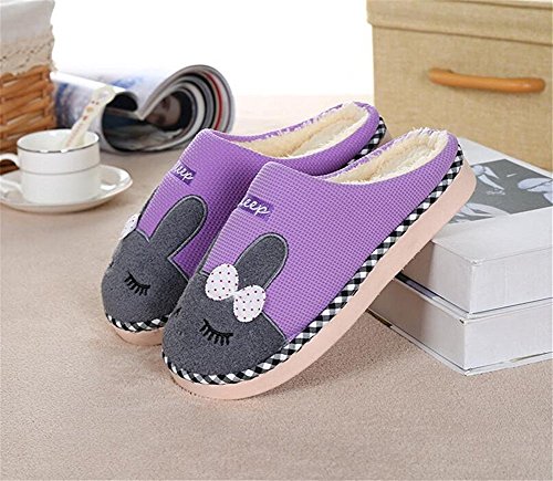 Minetom Mujer Hombres Otoño Invierno Zapatillas De Estar Por Casa Suave Slippers Dibujos Animados Conejo Pareja Zapatos Morado EU 39