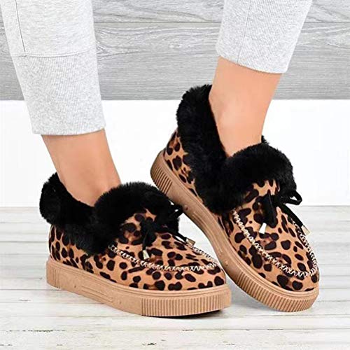 Minetom Mujer Invierno Antideslizantes CáLido Zapatillas de Casa de Espuma Viscoelástica de Interior y Exterior Botas Forro de Piel Punta Redonda Nieve Zapatos Leopardo 37 EU