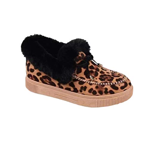 Minetom Mujer Invierno Antideslizantes CáLido Zapatillas de Casa de Espuma Viscoelástica de Interior y Exterior Botas Forro de Piel Punta Redonda Nieve Zapatos Leopardo 37 EU