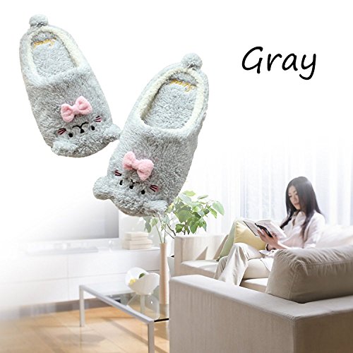 Minetom Mujer Niña Otoño Invierno Suave Zapatillas De Casa Caliente Forro De Felpa Pantuflas Dibujos Animados Antideslizante Zapatos Planos Gris EU 38 39