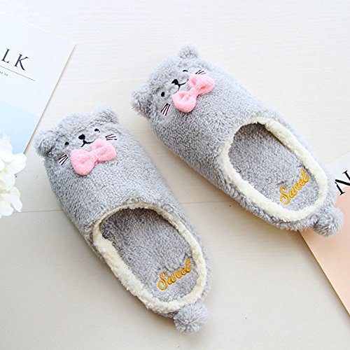 Minetom Mujer Niña Otoño Invierno Suave Zapatillas De Casa Caliente Forro De Felpa Pantuflas Dibujos Animados Antideslizante Zapatos Planos Gris EU 38 39