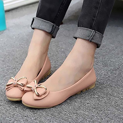 Minetom Mujer Verano Otoño Punta Redonda Zapatos Con Bowknot Estilo Dulce Ballet Plano Zapatos Rosa 37