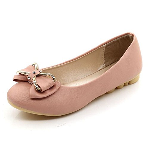 Minetom Mujer Verano Otoño Punta Redonda Zapatos Con Bowknot Estilo Dulce Ballet Plano Zapatos Rosa 37