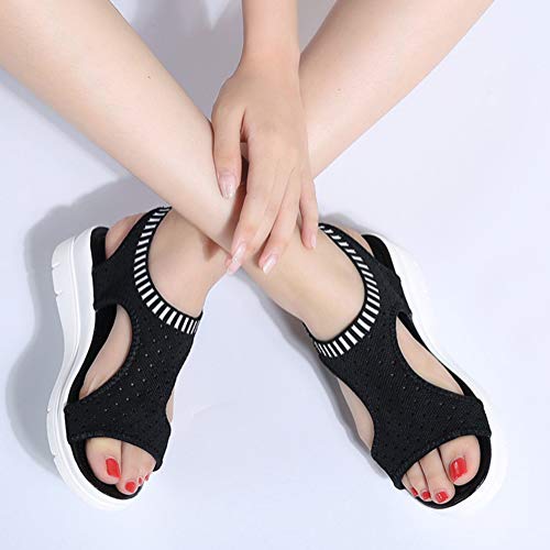 Minetom Mujeres Moda Plano Talla Grande Romanas Sandalias Deportivas Casuales Zapatos de Playa Sandals Chanclas con Punta Abierta Negro 43 EU