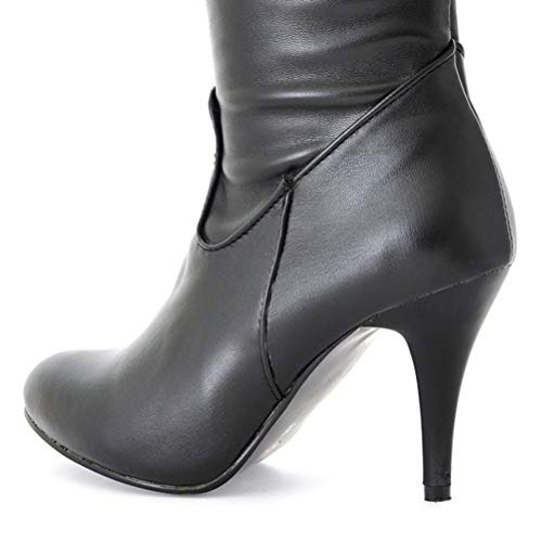 Minetom Mujeres Tacón De Aguja Zapatos Moda Invierno PU Cuero Largas Tacón Alto Botas hasta Las Rodillas Cremallera Boots de Montar B Marrón 45 EU