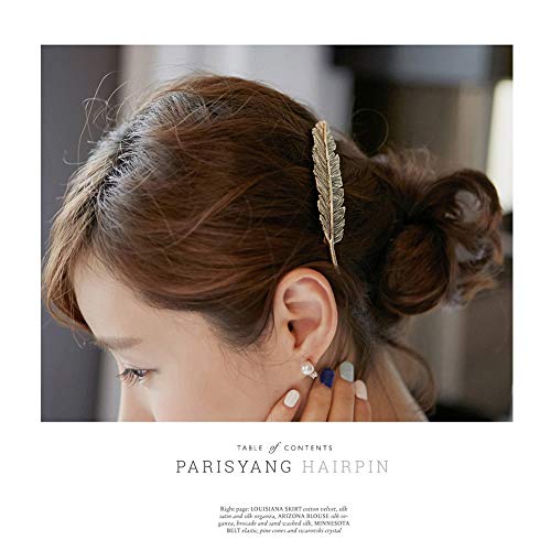 MINGZE 3Pcs Pinzas para el Cabello de Metal, Retro Horquilla Pelo Tocado Lado Clip Pin de Aleación De Plumas Hojas Pasador Garra Accesorios Barrettes (Dorado + Plata + Bronce)