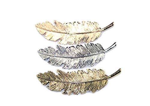 MINGZE 3Pcs Pinzas para el Cabello de Metal, Retro Horquilla Pelo Tocado Lado Clip Pin de Aleación De Plumas Hojas Pasador Garra Accesorios Barrettes (Dorado + Plata + Bronce)