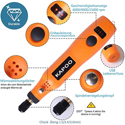 Mini Amoladora, 3.7V Amoladora Electrónica DC con 3 velocidad variable, Herramienta Rotativa USB Recargable con 26 Pcs Accesorios para los DIY trabajos de Pulido Abrasivo y Corte Mini Amoladora, 3.7V Amoladora Electrónica DC con 3 velocidad variable, Herramienta Rotativa USB Recargable con 26 Pcs Accesorios para los DIY trabajos de Pulido Abrasivo y Corte