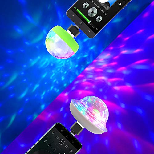 Mini bolas de discoteca AFUNTA-2 con luces USB C a USB y adaptadores micro USB, pequeñas bolas mágicas LED de colores para decoración de fiestas, teléfonos inteligentes compatibles
