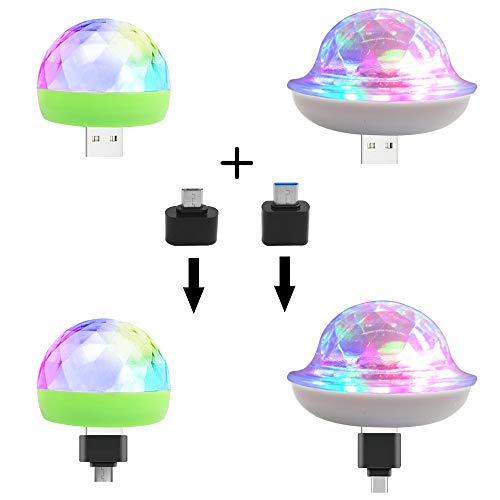 Mini bolas de discoteca AFUNTA-2 con luces USB C a USB y adaptadores micro USB, pequeñas bolas mágicas LED de colores para decoración de fiestas, teléfonos inteligentes compatibles