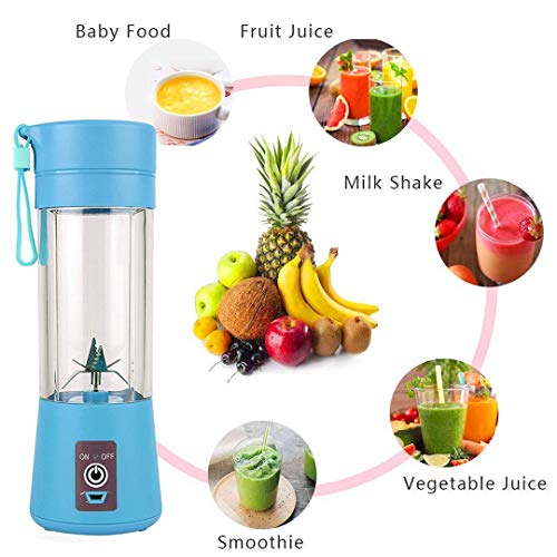 Mini licuadora portátil, Topspitgo Mezclador de frutas de tamaño personal Eléctrico USB Taza de exprimidor recargable Máquina de mezcla de frutas Baby Travel 380ml, Six Blades