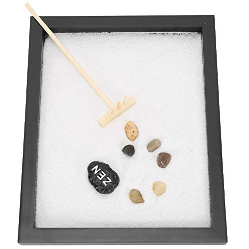 Mini meditación Zen Garden, Zen Garden Meditation Rock and Sand Home Living Room Table Ornament Craft Gift 21.5 * 17 * 1cm