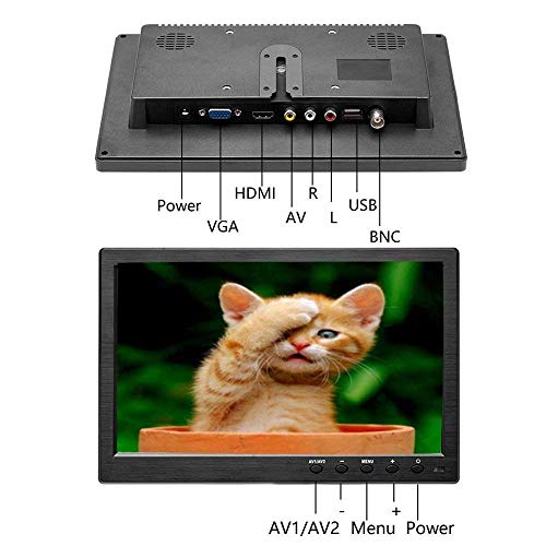 Mini Monitor Portátil 10.1'' Pantalla LCD Camecho HD 1024 * 600 con Entrada BNC / AVI / VGA / HDMI / USB para PC DVD TV Cámara de visión trasera para Automóvil Cámara de Seguridad