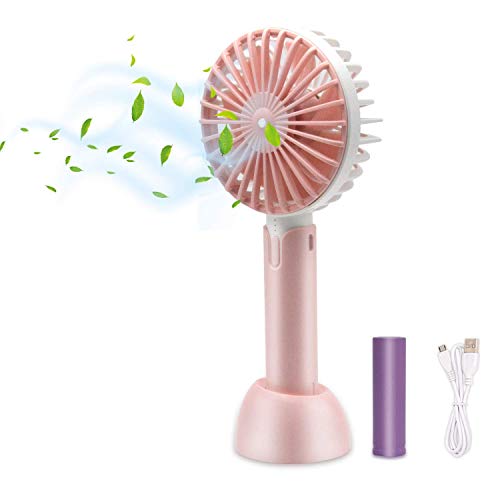 Mini Ventilador de Mano USB, Ventilador USB Portátil con Batería Recargable 2600 mAh Mini Hand Fan Personal con 3 Velocidades Ajustable y Base Escritorio para Oficina Hogar Exterior Viaje etc (Rosa)