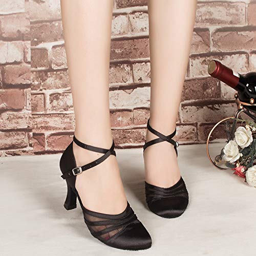 MINITOO Mujer Latina Salsa Cerrada Puntera Satén Malla Salón Baile Zapatos de Baile L189, color Negro, talla 41 EU MINITOO Mujer Latina Salsa Cerrada Puntera Satén Malla Salón Baile Zapatos de Baile L189, color Negro, talla 41 EU