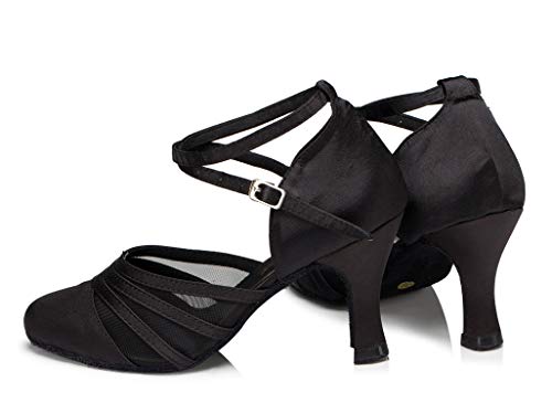 MINITOO Mujer Latina Salsa Cerrada Puntera Satén Malla Salón Baile Zapatos de Baile L189, color Negro, talla 41 EU MINITOO Mujer Latina Salsa Cerrada Puntera Satén Malla Salón Baile Zapatos de Baile L189, color Negro, talla 41 EU