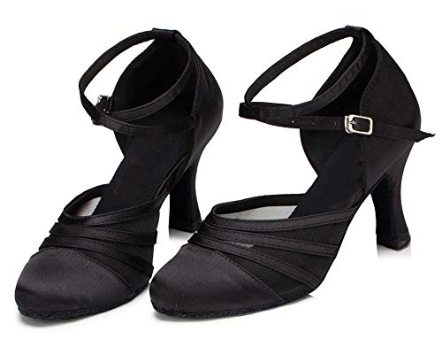 MINITOO Mujer Latina Salsa Cerrada Puntera Satén Malla Salón Baile Zapatos de Baile L189, color Negro, talla 41 EU MINITOO Mujer Latina Salsa Cerrada Puntera Satén Malla Salón Baile Zapatos de Baile L189, color Negro, talla 41 EU