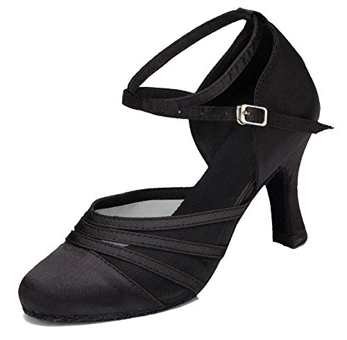 MINITOO Mujer Latina Salsa Cerrada Puntera Satén Malla Salón Baile Zapatos de Baile L189, color Negro, talla 41 EU MINITOO Mujer Latina Salsa Cerrada Puntera Satén Malla Salón Baile Zapatos de Baile L189, color Negro, talla 41 EU