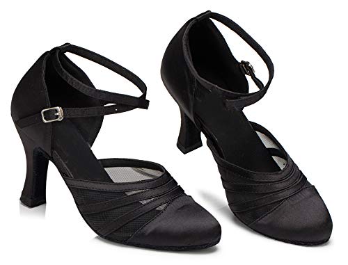 MINITOO Mujer Latina Salsa Cerrada Puntera Satén Malla Salón Baile Zapatos de Baile L189, color Negro, talla 41 EU MINITOO Mujer Latina Salsa Cerrada Puntera Satén Malla Salón Baile Zapatos de Baile L189, color Negro, talla 41 EU