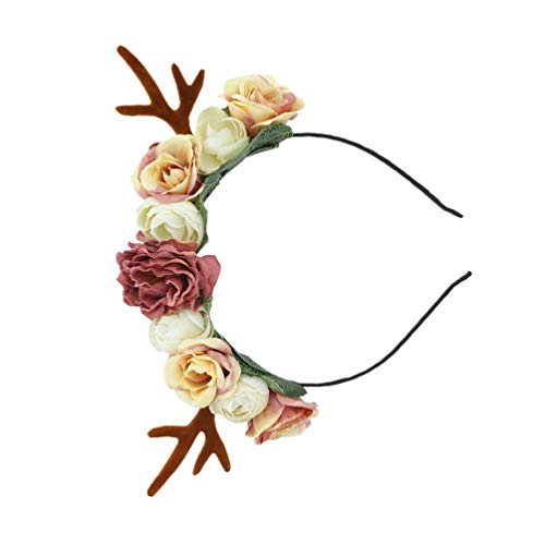 Minkissy - Diadema con diseño de cuernos de reno, diseño de flores, para adultos y niños