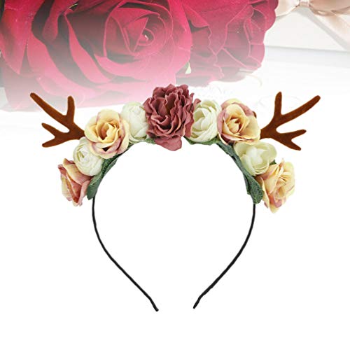 Minkissy - Diadema con diseƱo de cuernos de reno, diseƱo de flores, para adultos y niƱos Minkissy - Diadema con diseƱo de cuernos de reno, diseƱo de flores, para adultos y niƱos