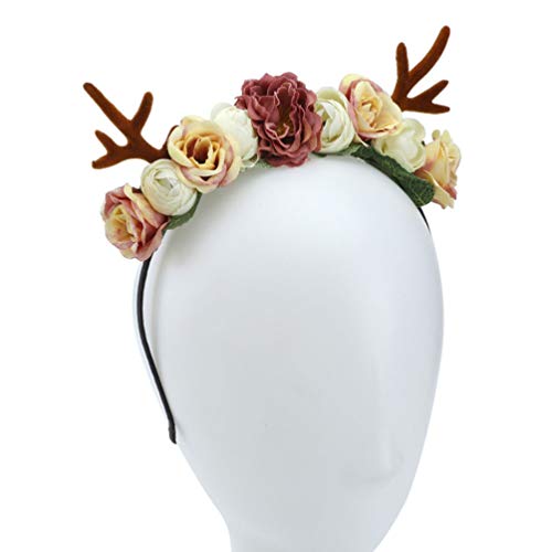 Minkissy - Diadema con diseño de cuernos de reno, diseño de flores, para adultos y niños