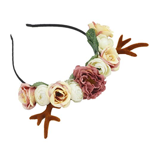 Minkissy - Diadema con diseƱo de cuernos de reno, diseƱo de flores, para adultos y niƱos Minkissy - Diadema con diseƱo de cuernos de reno, diseƱo de flores, para adultos y niƱos