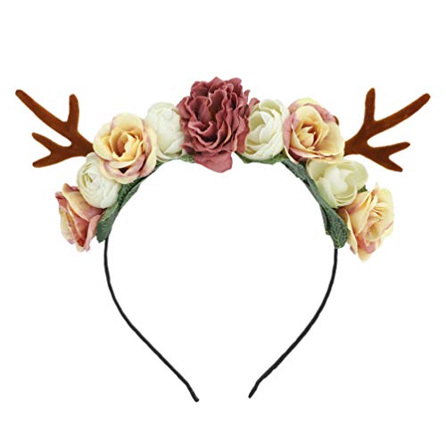 Minkissy - Diadema con diseƱo de cuernos de reno, diseƱo de flores, para adultos y niƱos Minkissy - Diadema con diseƱo de cuernos de reno, diseƱo de flores, para adultos y niƱos