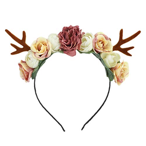 Minkissy - Diadema con diseño de cuernos de reno, diseño de flores, para adultos y niños