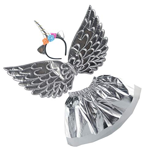Minkissy Diadema de Unicornio Conjunto de alas Tul Unicornio Plateado Brillante Falda de Hadas Traje Fiesta Gasa Accesorios de Disfraces para niƱas Minkissy Diadema de Unicornio Conjunto de alas Tul Unicornio Plateado Brillante Falda de Hadas Traje Fiesta Gasa Accesorios de Disfraces para niƱas