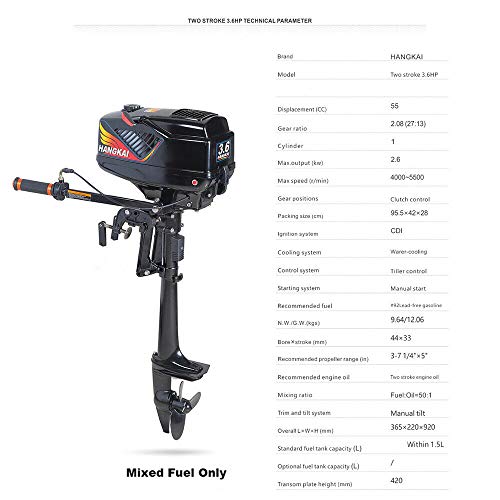 MINUS ONE 3.6 PS Motor fueraborda de 2 Tiempos Motores de Barcos Motores de Botes inflables Motor de Gasolina Motor CDI refrigeración por Agua