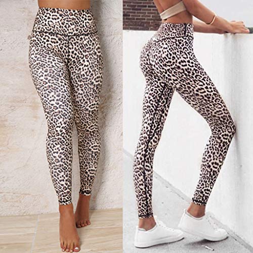 ?MINXINWY Mallas de Mujer Correr, Leggings Deportivos Sexy Mujer Movimiento de Salto Pantalones Leggings Estampado de Leopardo Pantalones de Mujer Cintura Altura