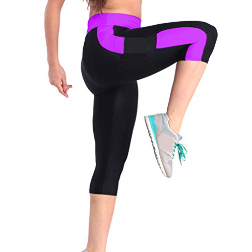 MINXINWY Mallas de Mujer, Leggins de Mujer Cortos de Verano Leggings de chándal elásticos de Cintura Alta Pantalon Bolsillo Lateral Pantalones de Aerobic Color Liso Mujer