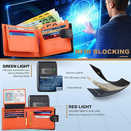 Mirakle Carteras Hombre, Billetera Bifold Hombres, Cartera Cuero Hombre, Billetera Hombre Grande, Billetera RFID con 14 Tarjetas, 2 Ranuras para Billetes, 1 Bolsillo con Cremallera - Negro Naranja Mirakle Carteras Hombre, Billetera Bifold Hombres, Cartera Cuero Hombre, Billetera Hombre Grande, Billetera RFID con 14 Tarjetas, 2 Ranuras para Billetes, 1 Bolsillo con Cremallera - Negro Naranja