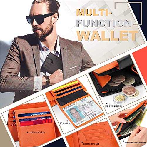 Mirakle Carteras Hombre, Billetera Bifold Hombres, Cartera Cuero Hombre, Billetera Hombre Grande, Billetera RFID con 14 Tarjetas, 2 Ranuras para Billetes, 1 Bolsillo con Cremallera - Negro Naranja Mirakle Carteras Hombre, Billetera Bifold Hombres, Cartera Cuero Hombre, Billetera Hombre Grande, Billetera RFID con 14 Tarjetas, 2 Ranuras para Billetes, 1 Bolsillo con Cremallera - Negro Naranja