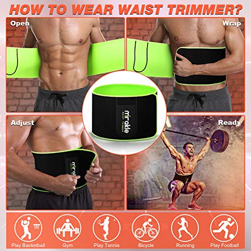 Mirakle Fajas Reductoras Adelgazantes, Faja Reductora de Neopreno para Hombre y Mujer, Faja Reductora Cinturón Lumbar Abdomen Adjustable para Deporte Fitness, Incluye Diadema Deportiva - (Verde Negro)