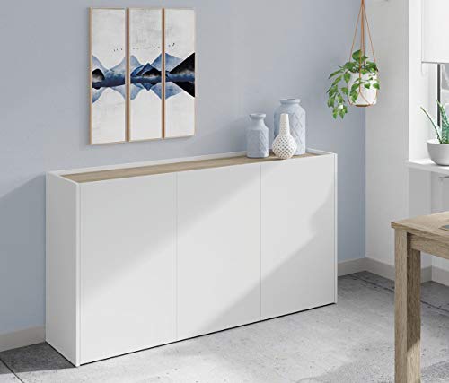 Miroytengo Mueble aparador 3 Puertas Iratxe Blanco y Cambrian Salon Comedor despacho habitacion recibidor 140x80x40 cm Miroytengo Mueble aparador 3 Puertas Iratxe Blanco y Cambrian Salon Comedor despacho habitacion recibidor 140x80x40 cm