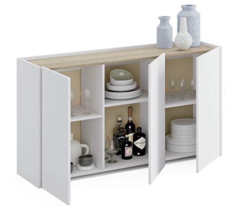 Miroytengo Mueble aparador 3 Puertas Iratxe Blanco y Cambrian Salon Comedor despacho habitacion recibidor 140x80x40 cm Miroytengo Mueble aparador 3 Puertas Iratxe Blanco y Cambrian Salon Comedor despacho habitacion recibidor 140x80x40 cm
