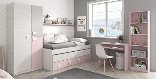 Miroytengo Pack Muebles habitación Infantil Completa Dormitorio Juvenil Color Rosa con somieres incluidos (Cama + Estante + Armario + Mesa + estanteria)