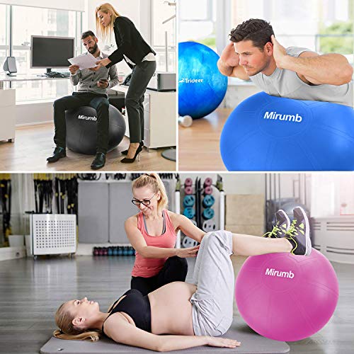 Mirumb Pelota de Ejercicio, Massage Balls Pelota de Pilates Yoga Ball 75CM 65CM 55CM con Bomba Anti Explosión para Fitness, Embarazo,Oficina,Silla de Equilibrio,Gimnasio