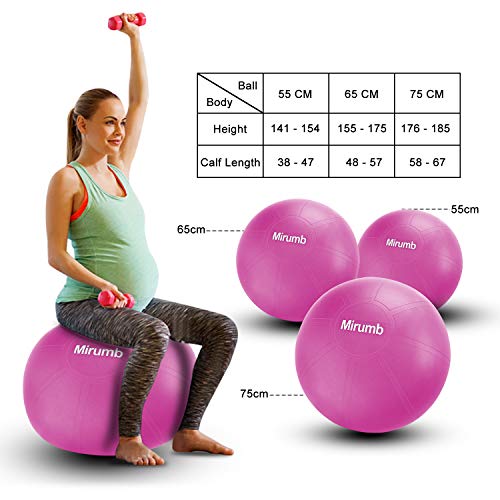 Mirumb Pelota de Ejercicio, Massage Balls Pelota de Pilates Yoga Ball 75CM 65CM 55CM con Bomba Anti Explosión para Fitness, Embarazo,Oficina,Silla de Equilibrio,Gimnasio